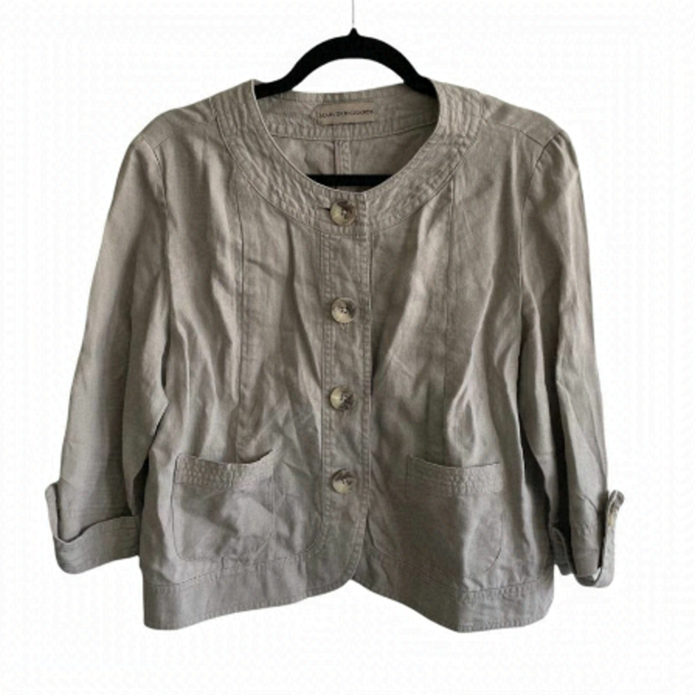 MARVIN RICHARDS Linen Button Front Cropped Jacket Blazer Tan M